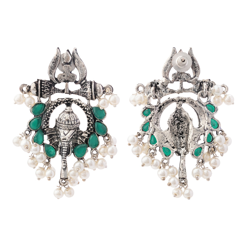 Sacred Sparkle pearl dangler earrings (Green)