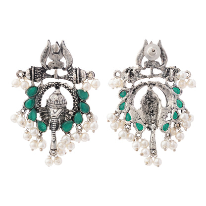 Sacred Sparkle pearl dangler earrings (Green)
