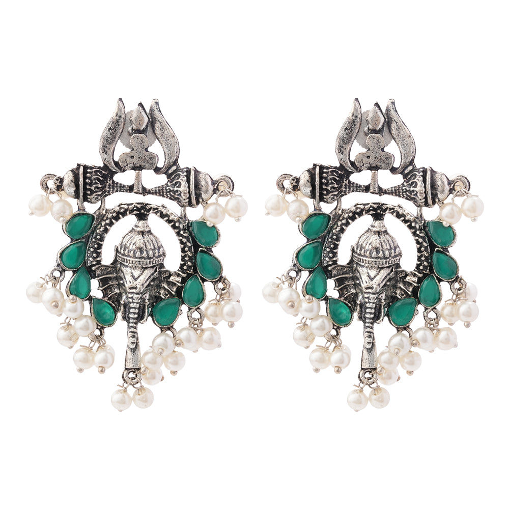 Sacred Sparkle pearl dangler earrings (Green)