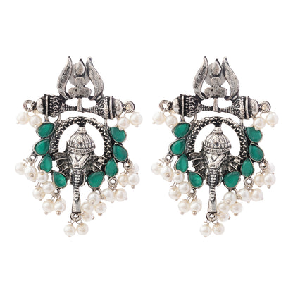Sacred Sparkle pearl dangler earrings (Green)