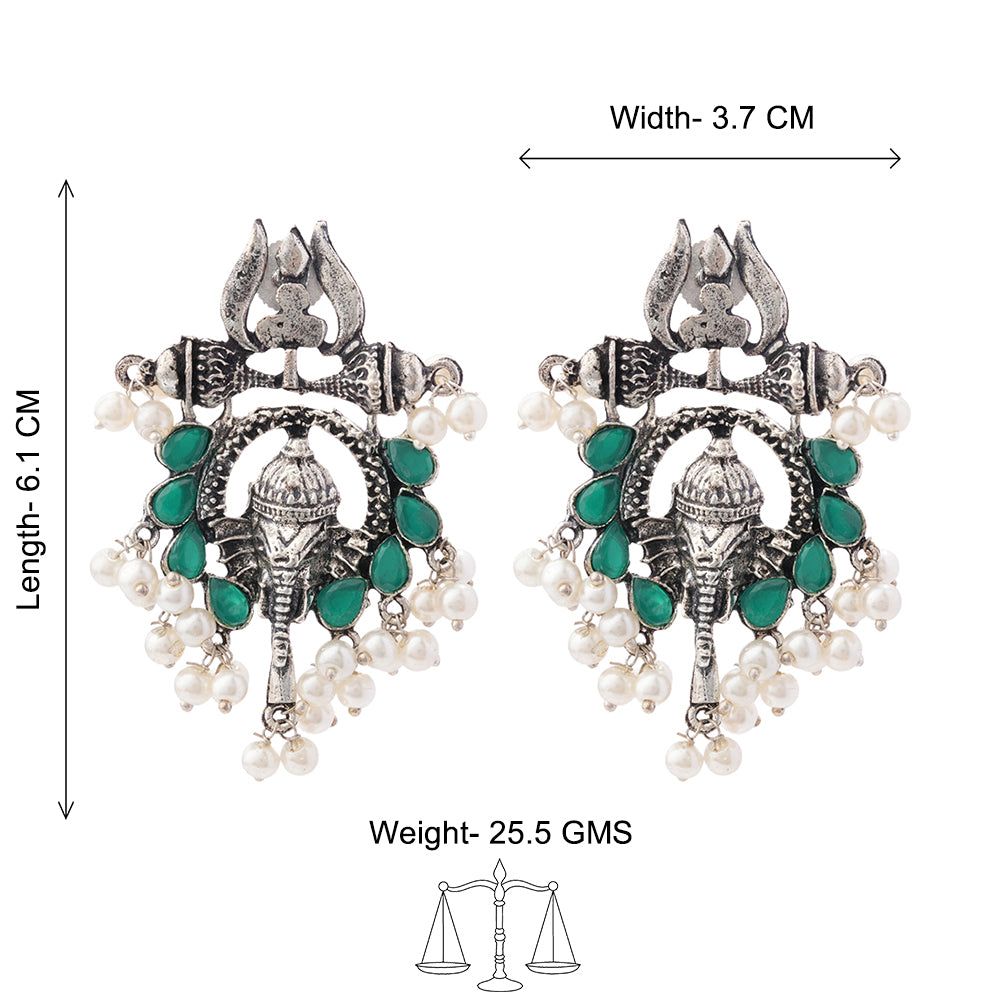 Sacred Sparkle pearl dangler earrings (Green)