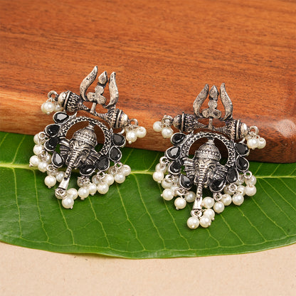 Sacred Sparkle pearl dangler earrings (Black)