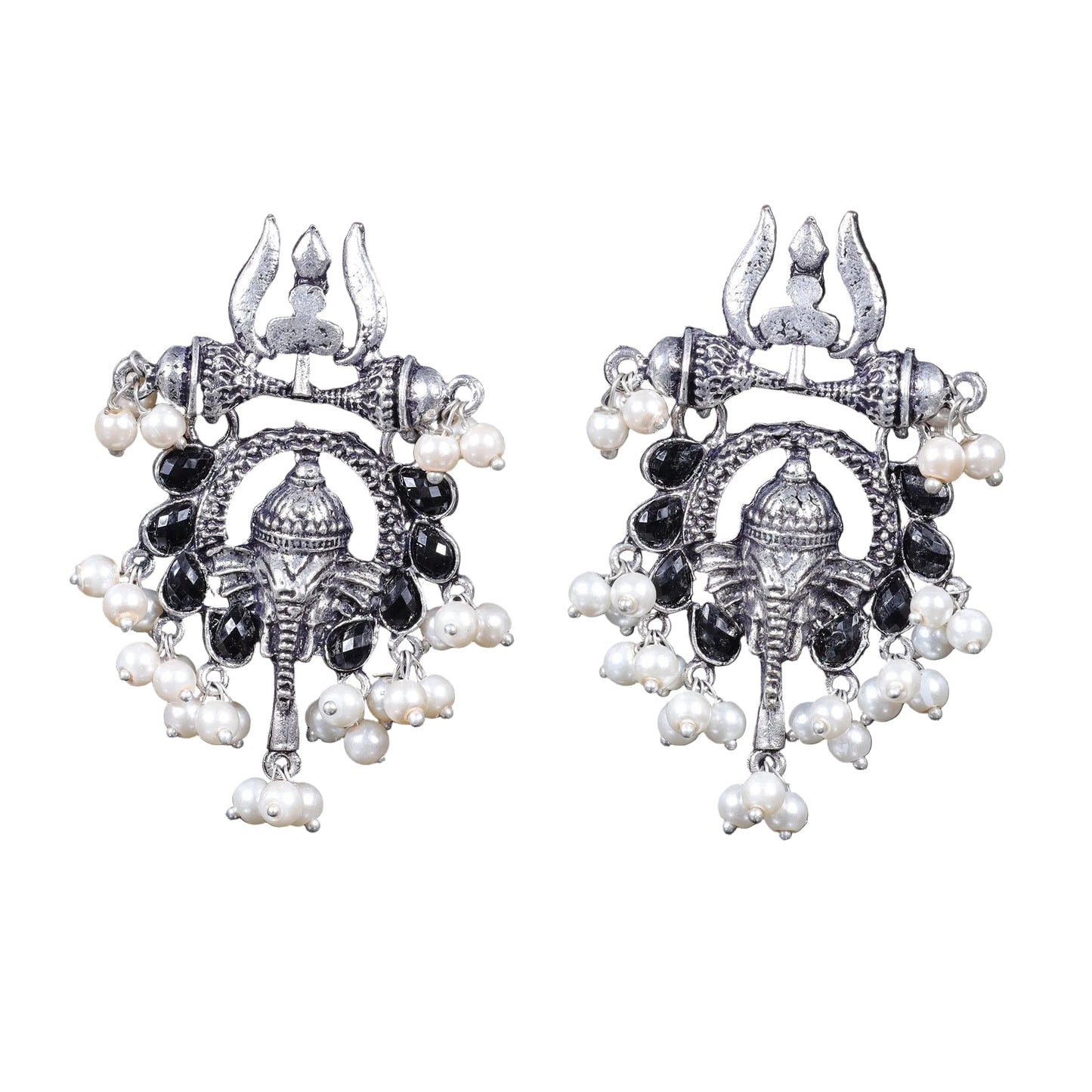 Sacred Sparkle pearl dangler earrings (Black)