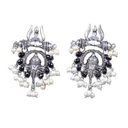 Sacred Sparkle pearl dangler earrings (Black)