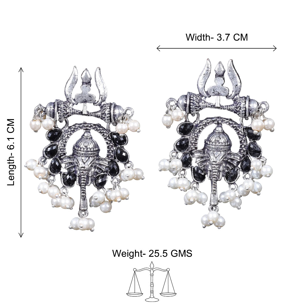 Sacred Sparkle pearl dangler earrings (Black)
