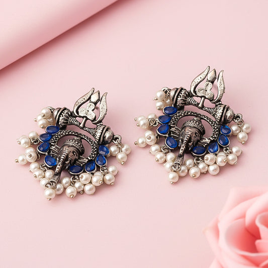 Sacred Sparkle pearl dangler earrings (Blue)