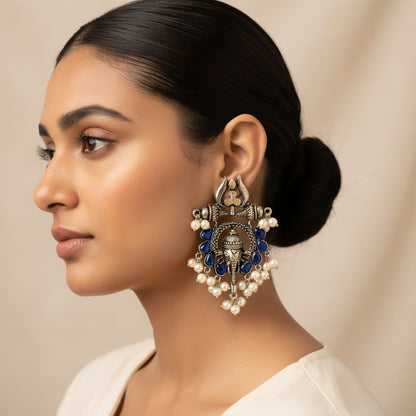 Sacred Sparkle pearl dangler earrings (Blue)
