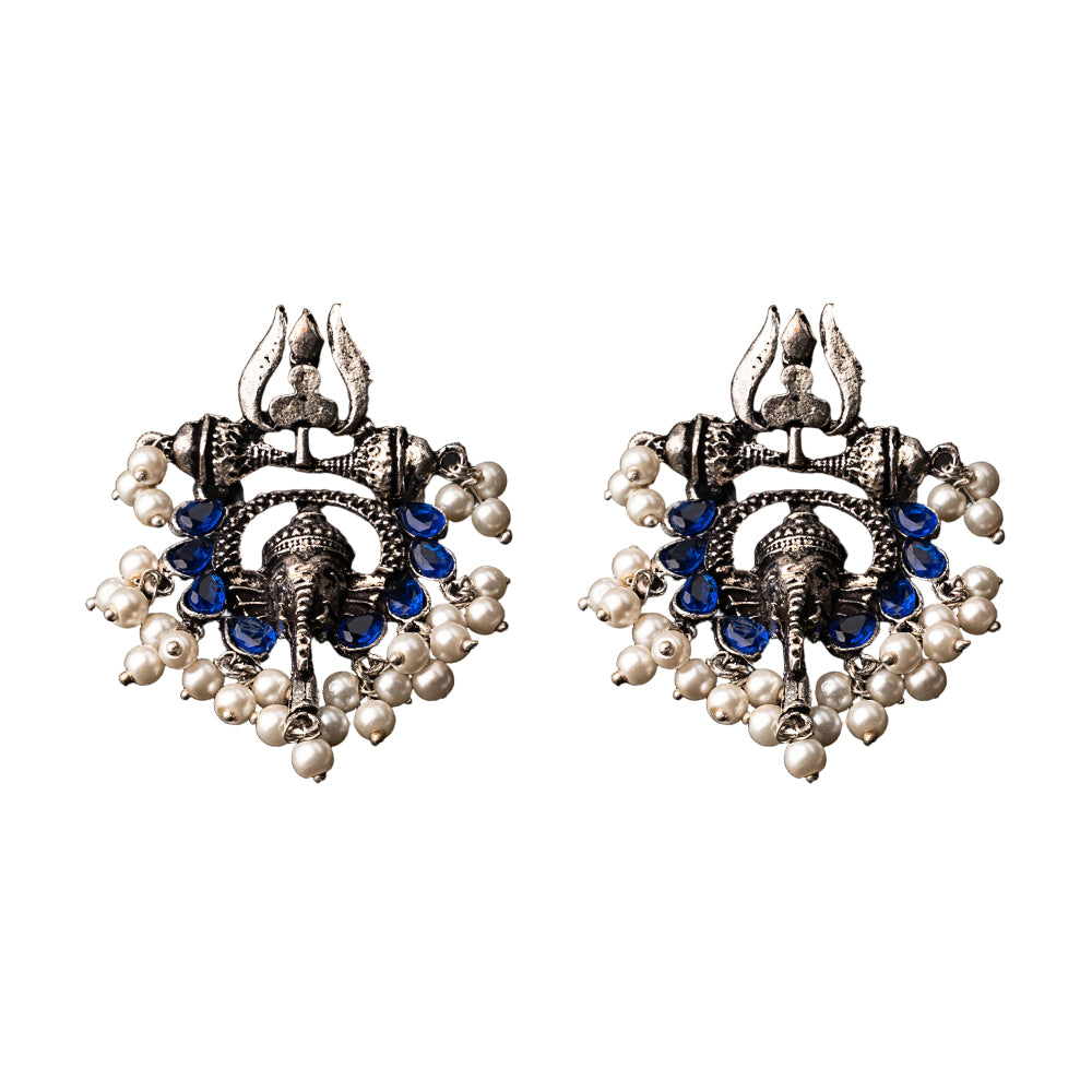 Sacred Sparkle pearl dangler earrings (Blue)
