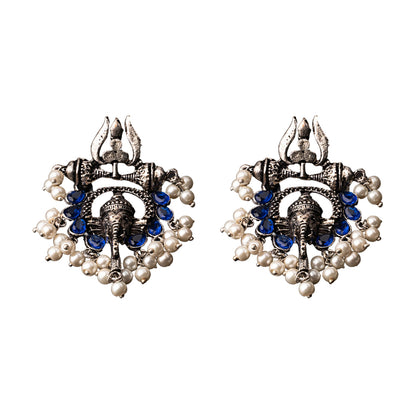Sacred Sparkle pearl dangler earrings (Blue)