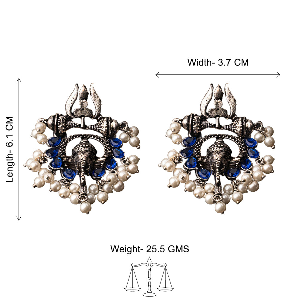 Sacred Sparkle pearl dangler earrings (Blue)
