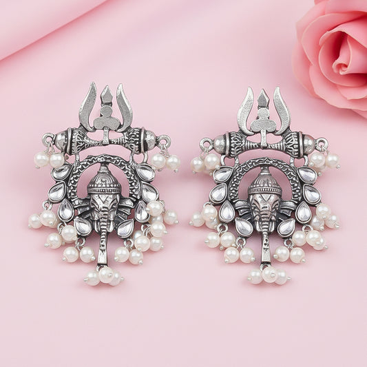 Sacred Sparkle pearl dangler earrings (White)