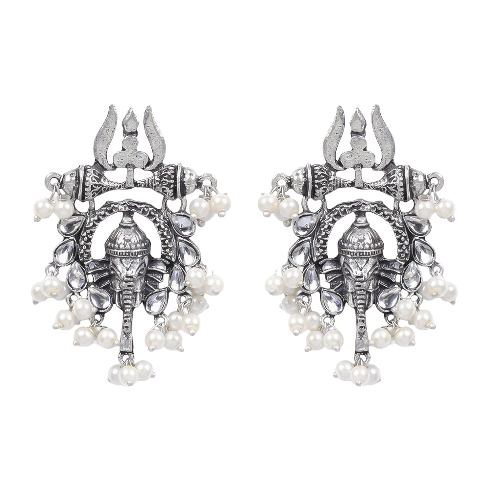 Sacred Sparkle pearl dangler earrings (White)
