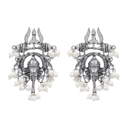 Sacred Sparkle pearl dangler earrings (White)