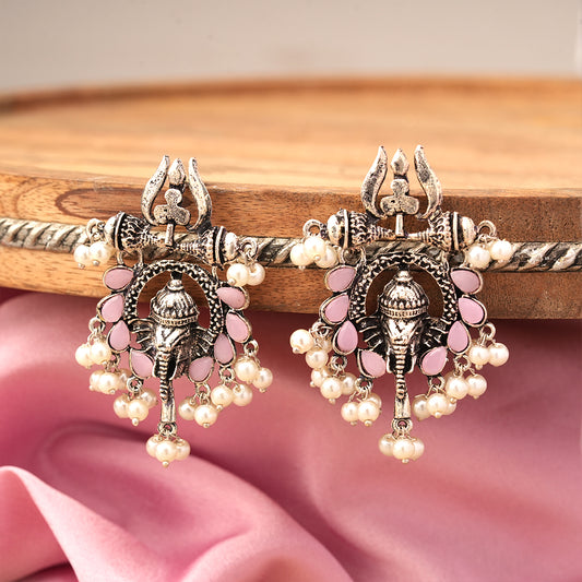 Sacred Sparkle pearl dangler earrings (Baby Pink)
