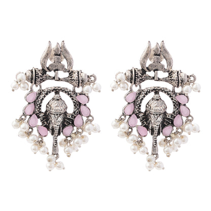 Sacred Sparkle pearl dangler earrings (Baby Pink)