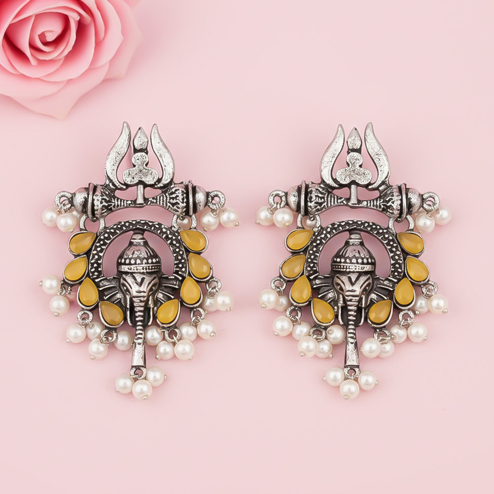 Sacred Sparkle pearl dangler earrings (Yellow)