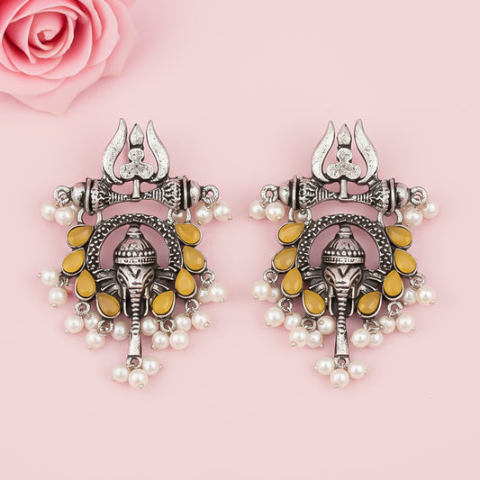 Sacred Sparkle pearl dangler earrings (Yellow)