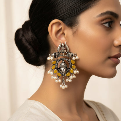 Sacred Sparkle pearl dangler earrings (Yellow)