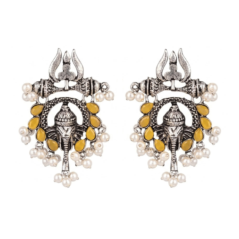 Sacred Sparkle pearl dangler earrings (Yellow)