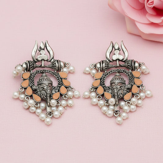 Sacred Sparkle pearl dangler earrings (Light Orange)