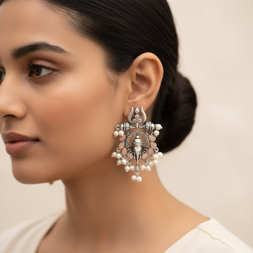 Sacred Sparkle pearl dangler earrings (Light Orange)