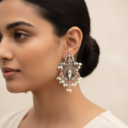 Sacred Sparkle pearl dangler earrings (Light Orange)