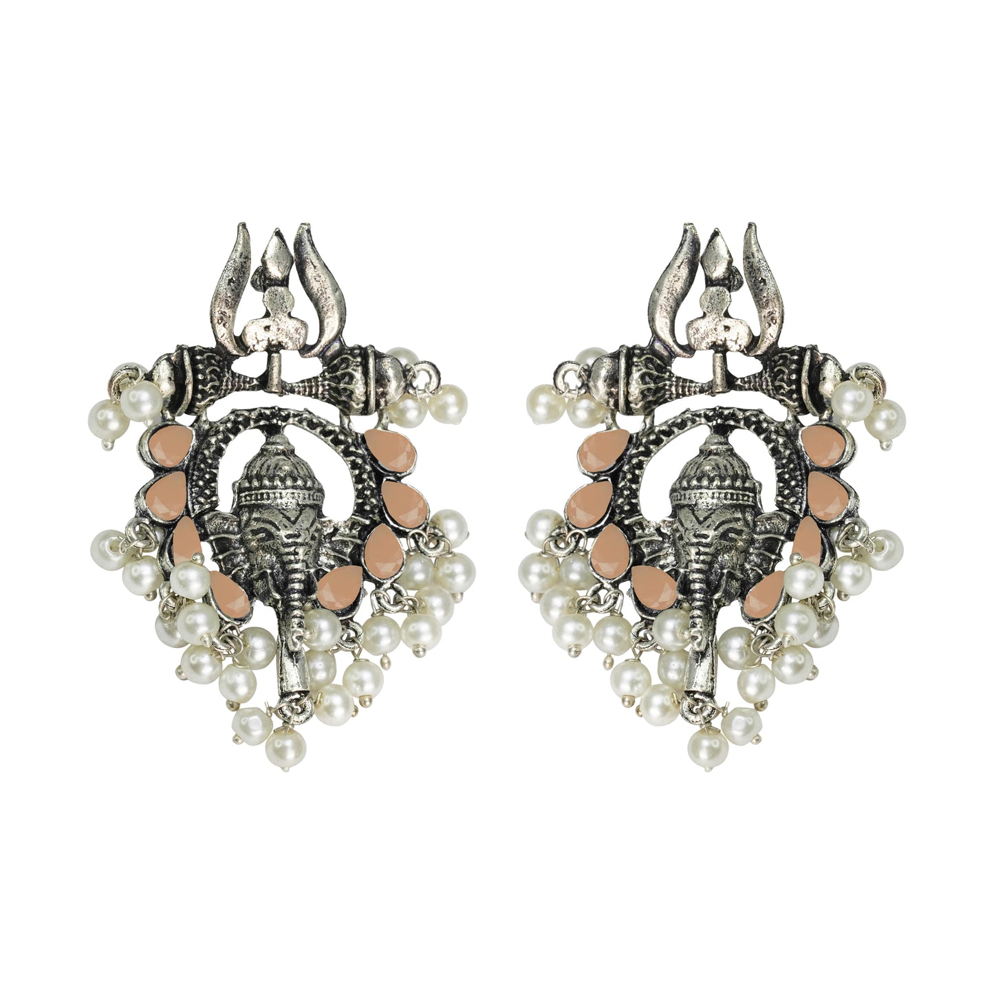 Sacred Sparkle pearl dangler earrings (Light Orange)