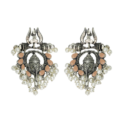 Sacred Sparkle pearl dangler earrings (Light Orange)