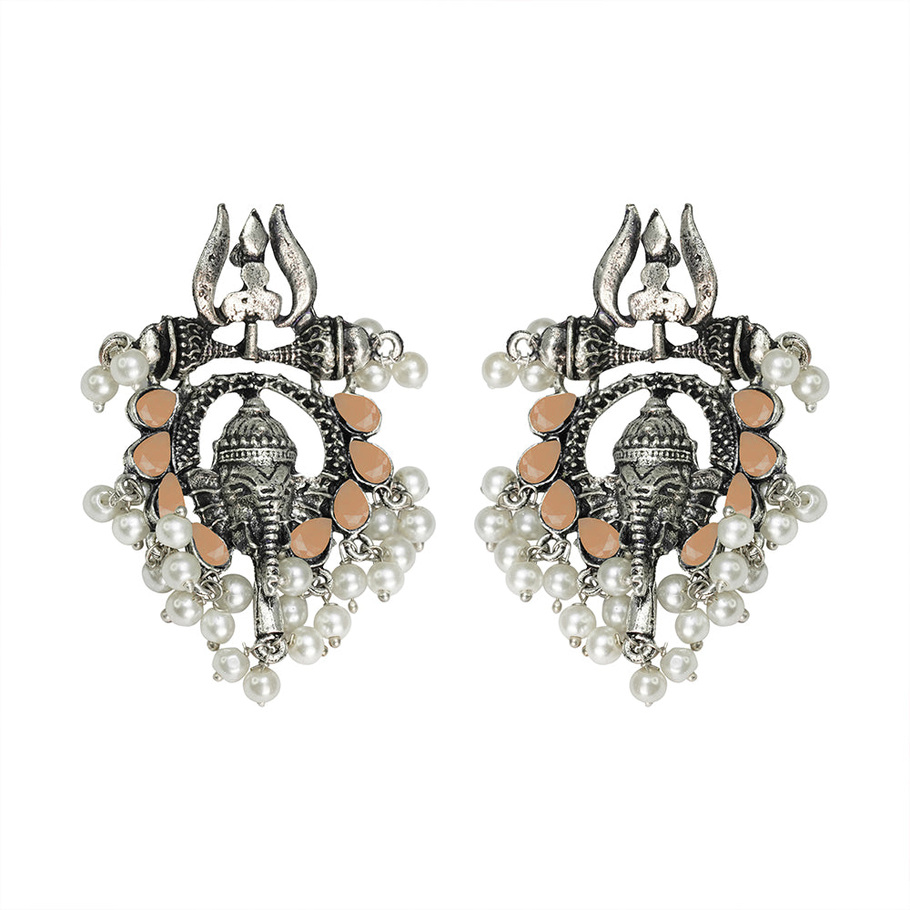 Sacred Sparkle pearl dangler earrings (Light Orange)