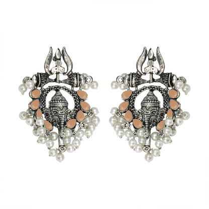 Sacred Sparkle pearl dangler earrings (Light Orange)
