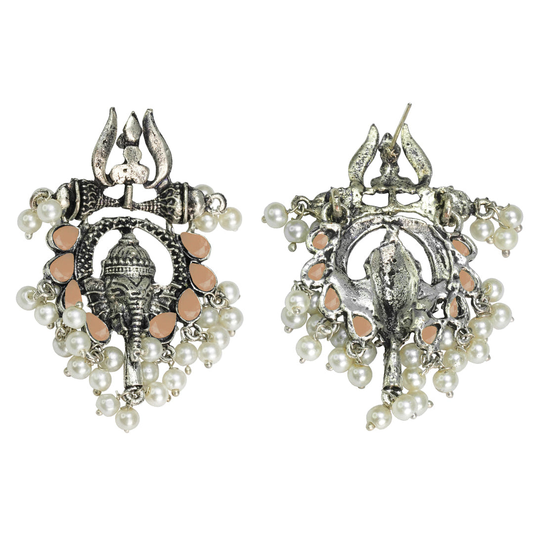 Sacred Sparkle pearl dangler earrings (Light Orange)