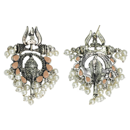 Sacred Sparkle pearl dangler earrings (Light Orange)