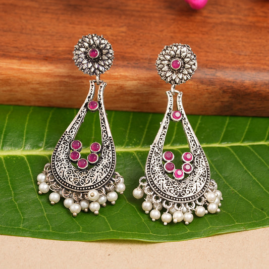 Shine Drop pearl dangler earring (Red)