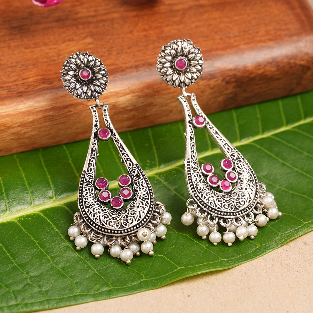Shine Drop pearl dangler earring (Red)