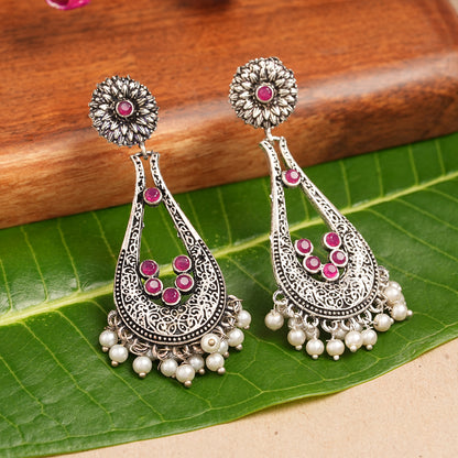 Shine Drop pearl dangler earring (Red)