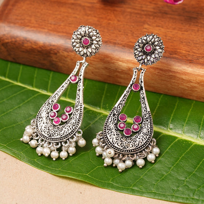Shine Drop pearl dangler earring (Red)