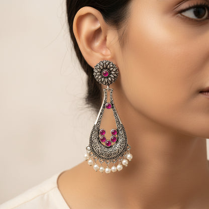 Shine Drop pearl dangler earring (Red)