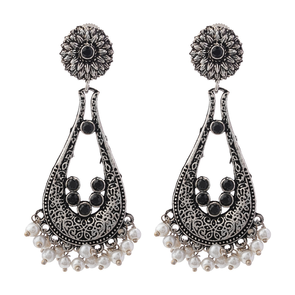 Shine Drop pearl dangler earring (Black)