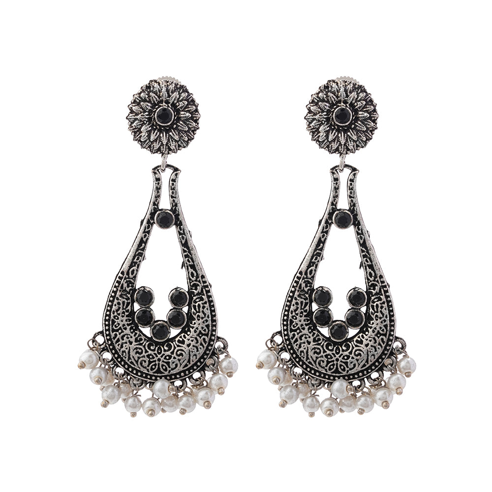 Shine Drop pearl dangler earring (Black)