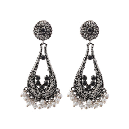 Shine Drop pearl dangler earring (Black)