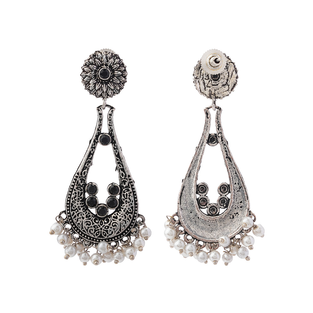 Shine Drop pearl dangler earring (Black)