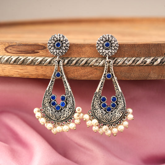 Shine Drop pearl dangler earring (Blue)