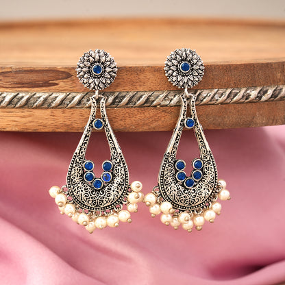 Shine Drop pearl dangler earring (Blue)