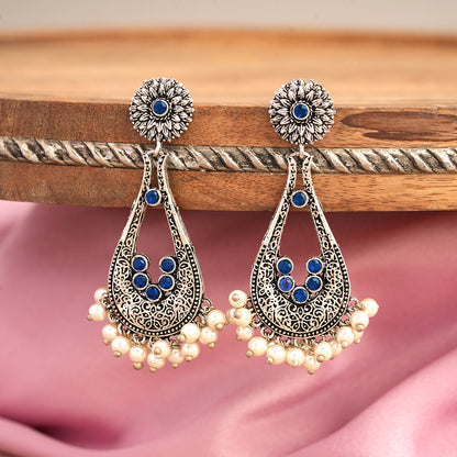 Shine Drop pearl dangler earring (Blue)