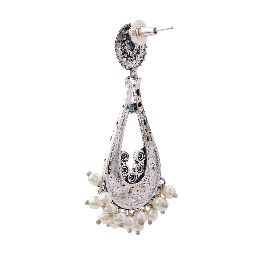Shine Drop pearl dangler earring (Blue)