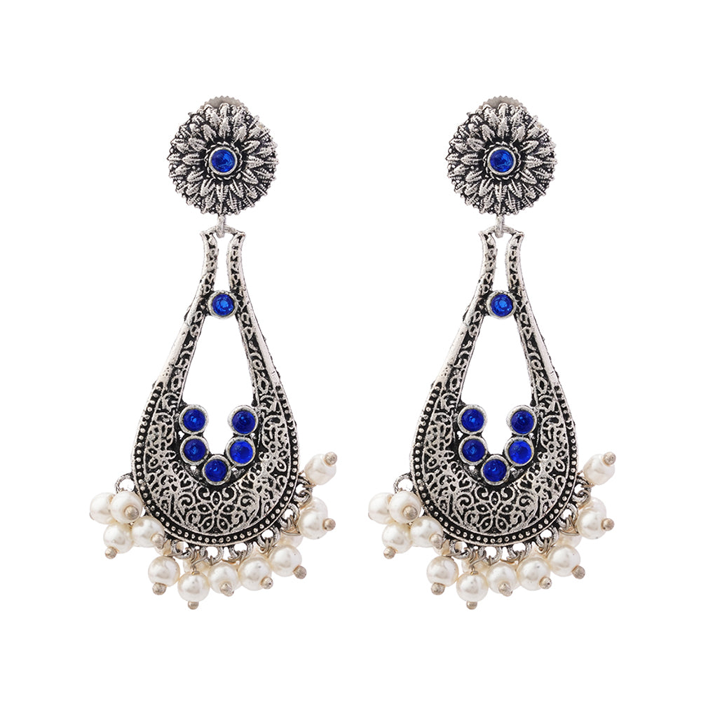 Shine Drop pearl dangler earring (Blue)