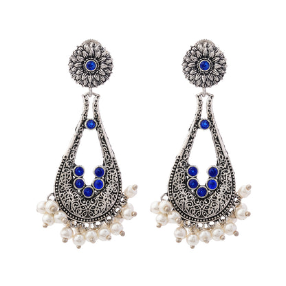 Shine Drop pearl dangler earring (Blue)