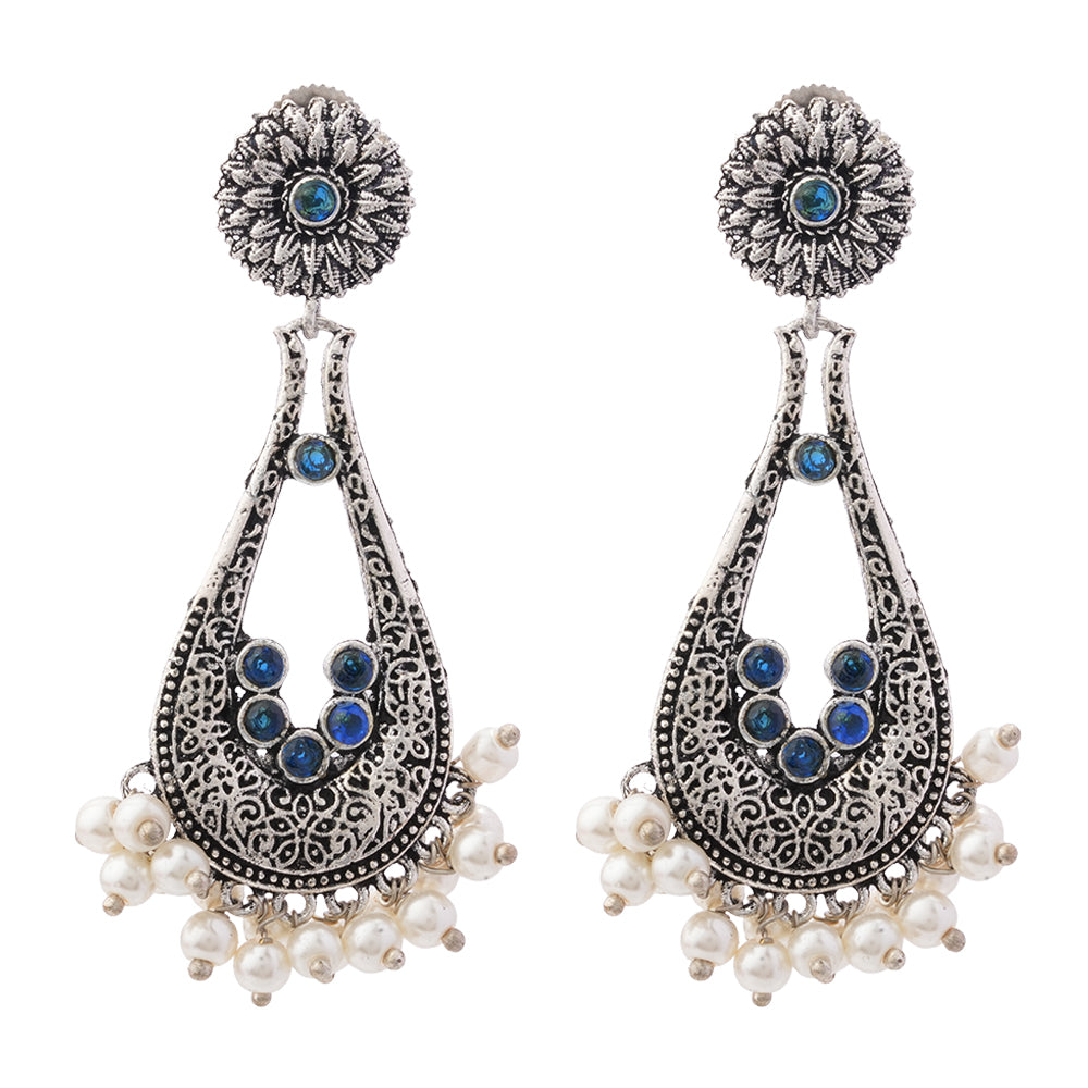 Shine Drop pearl dangler earring (Blue)