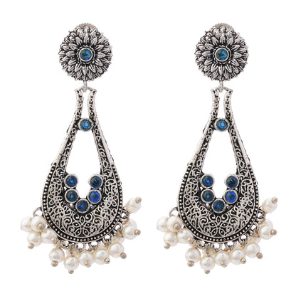 Shine Drop pearl dangler earring (Blue)