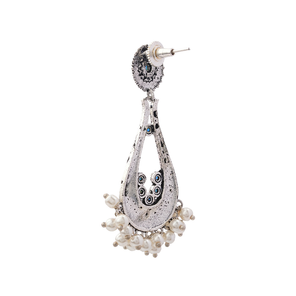Shine Drop pearl dangler earring (Blue)